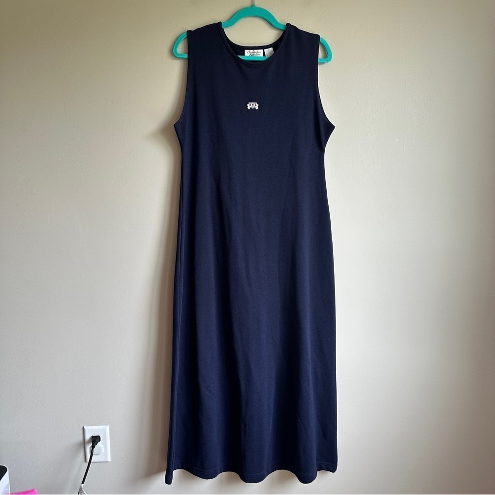 Vintage Christopher and Banks Navy Cotton Blend Embroidered Maxi Dress Large